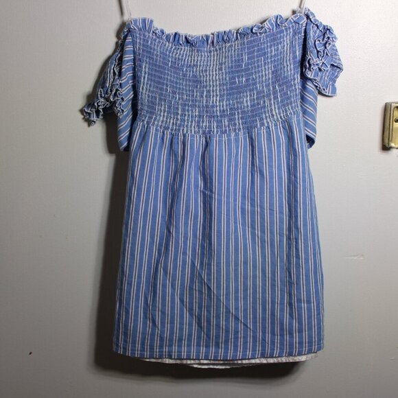Superdown Blue Strapless Striped Off-Shoulder Top Medium - Picture 4 of 8